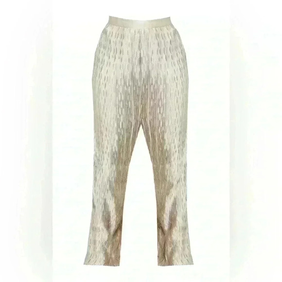 Plus Oatmeal Plisse Wide Leg Pants - Picture 1 of 3